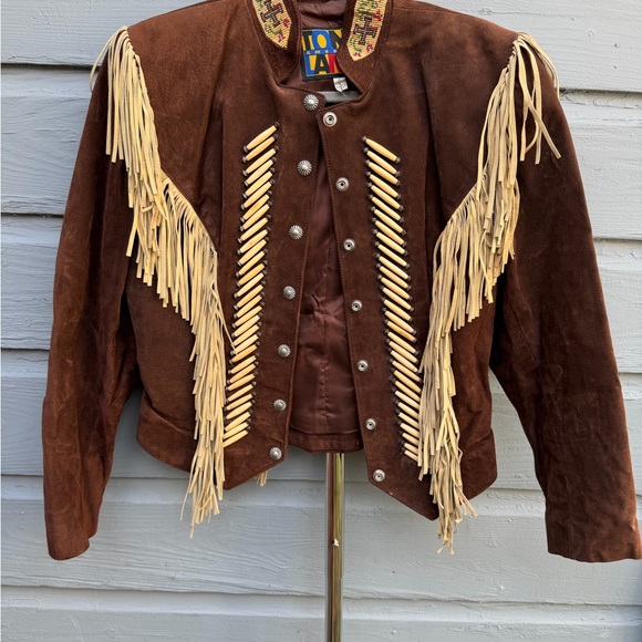 Tony Lama Brown Suede Jacket with Fringe and boning - Picture 2 of 3